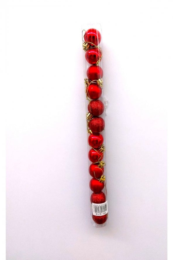 Kırmızı Renk 3 cm 12 li Boru Top Yılbaşı Süsü