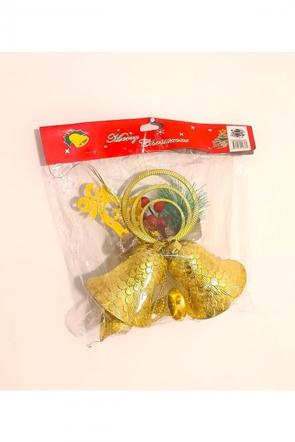 Yılbaşı Kapı Süsü 3 Lü Büyük Çan Gold - 2