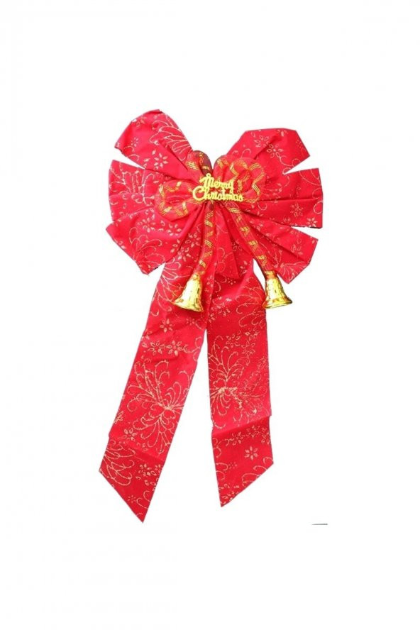 Merry Christmas Çanlı Kırmızı Fiyonk Süs 30x60 Cm ürün görseli 1