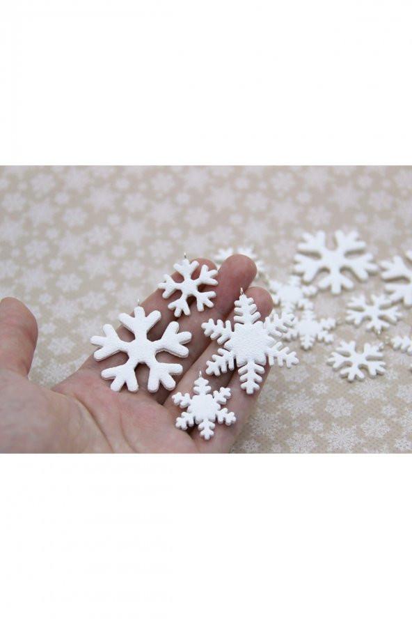 Mini Beyaz Kar Taneleri Simli Eva Ağaç Ve Hediye Süsü 6x6cm 6lı - 3