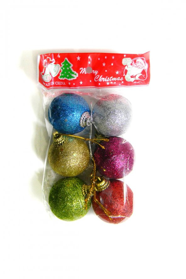 Simli Top Yılbaşı Ağaç Süsü 6 Lı 4 Cm