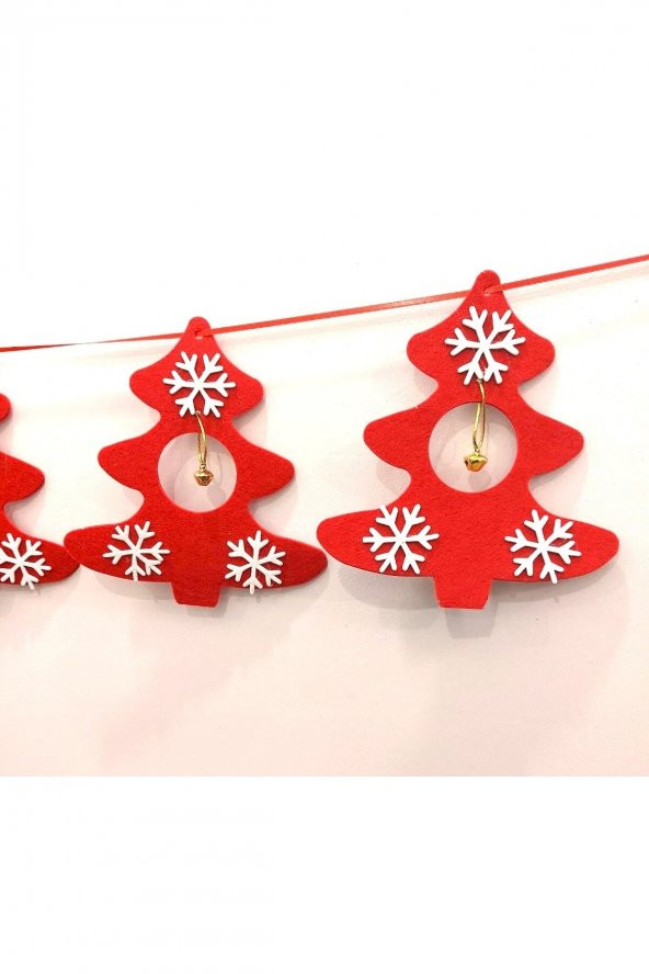 Kırmızı Noel Yılbaşı Ağacı Süsü Keçe Zilli Çam Ağacı 6lı - 2