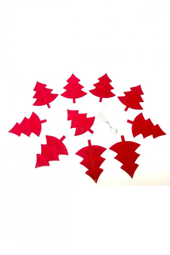 Kırmızı Çam Ağacı Keçe Süs 10lu ürün görseli 1