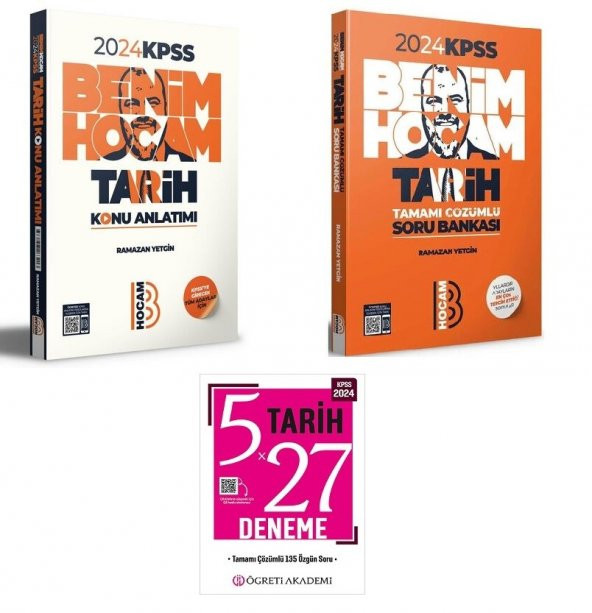 Benim Hocam Yayınları 2024 KPSS  TarihKonu Anlatımı+Soru Bankası+Deneme Seti(3Kitap)