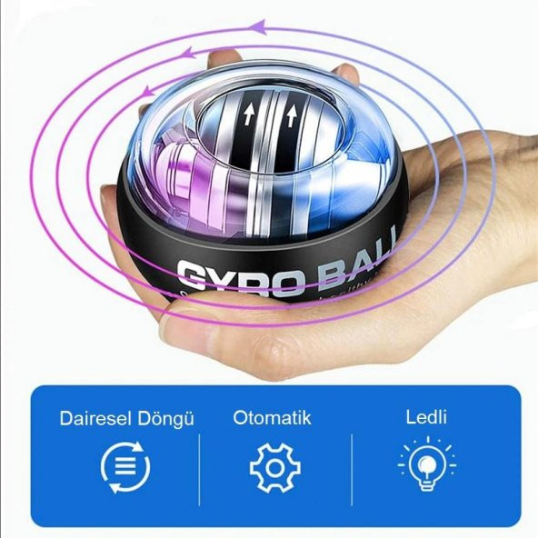 UpWay Gyro Ball El Bilek EgzersizTopu Otomatik Jiroskop Kol Kuvvet Spor Ekipmanı - 7