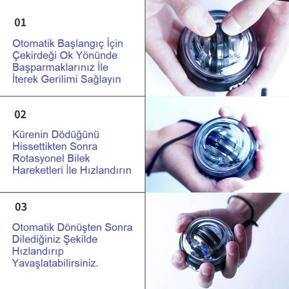 UpWay Gyro Ball El Bilek EgzersizTopu Otomatik Jiroskop Kol Kuvvet Spor Ekipmanı - 6