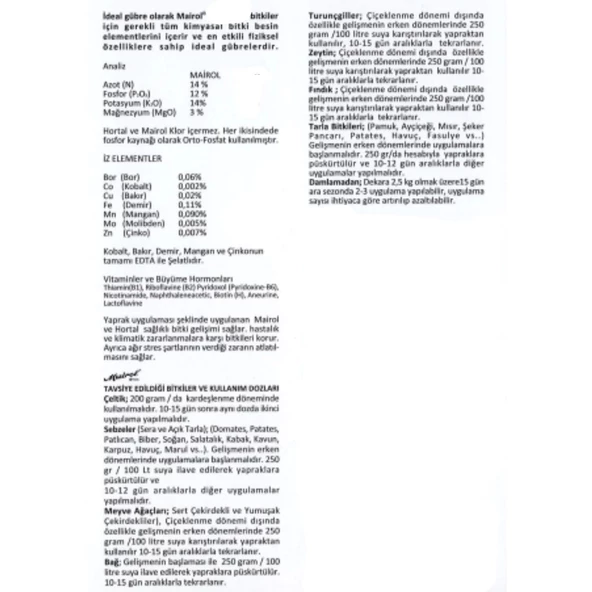 Mairol Green 1 kg Yaprak Gübresi Toz - 2