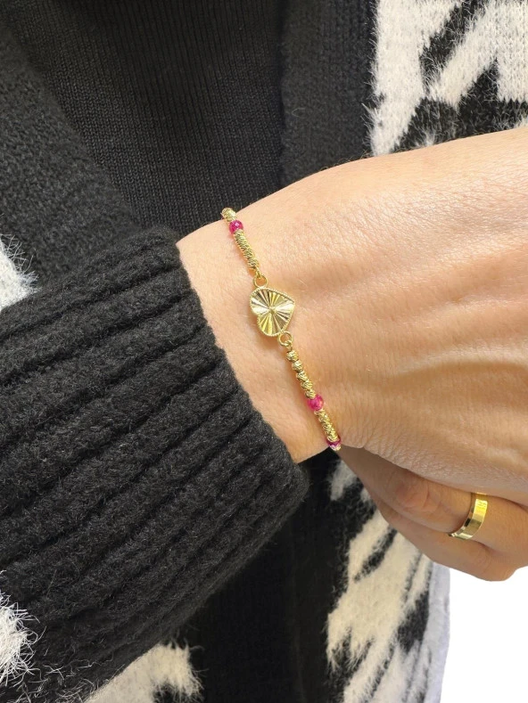 Kalpli Yakut Taşlı Günlük Dorika Altın Bileklik - 2