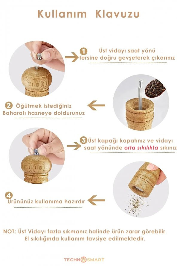 Doğal Ahşap Değirmen Karabiber Tuz Kahve Baharat Öğütücü Manuel El Değirmeni - 3