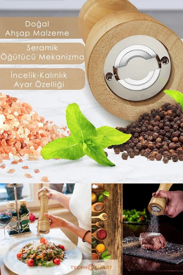 Doğal Ahşap Değirmen Karabiber Tuz Kahve Baharat Öğütücü Manuel El Değirmeni - 4