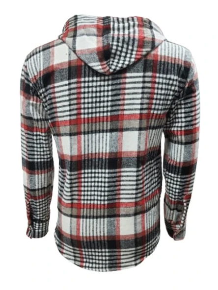 Ronex R01726 Erkek Oduncu Kapüşonlu Düğmeli Ekose Çizgili Kareli Gömlek - 4