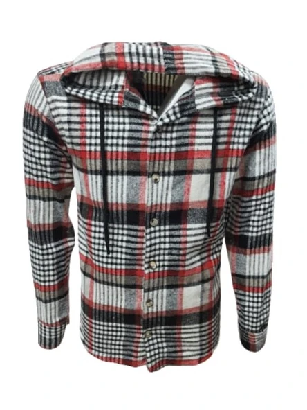 Ronex R01726 Erkek Oduncu Kapüşonlu Düğmeli Ekose Çizgili Kareli Gömlek - 3