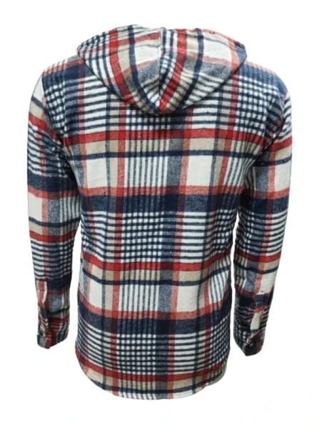 Ronex R01726 Erkek Oduncu Kapüşonlu Düğmeli Ekose Çizgili Kareli Gömlek - 6