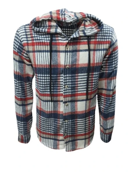 Ronex R01726 Erkek Oduncu Kapüşonlu Düğmeli Ekose Çizgili Kareli Gömlek - 5