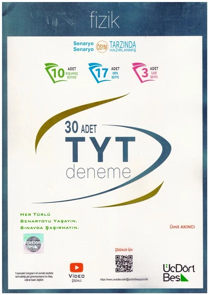 ÜÇDÖRTBEŞ TYT FİZİK 30 DENEME ürün görseli 1