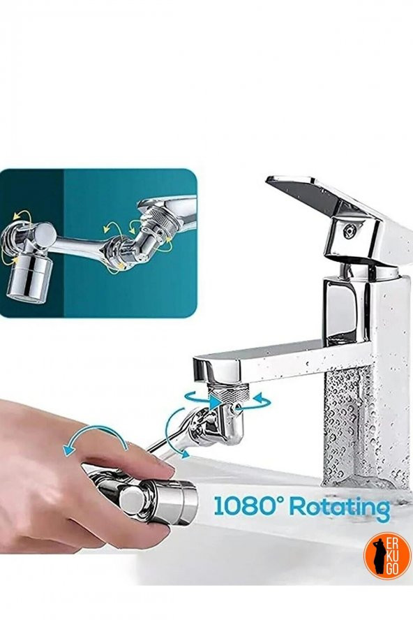 1080 Derece Dönebilen Krom Renk Musluk Ucu, Tasarruflu Musluk Başlığı - 3