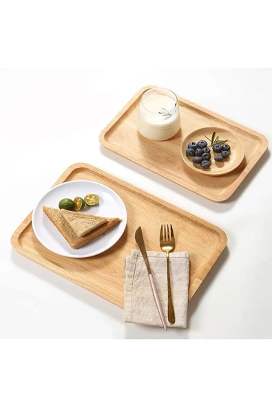 2 Adet Bambu Dikdörtgen Servis Tabağı, Sunum Seti (30x20 cm) - 6