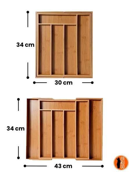 Bambu Ayarlanabilir Çekmece İçi Ölçü Ayarlı Kaşıklık 5-7 Bölmeli, Organizer - 5