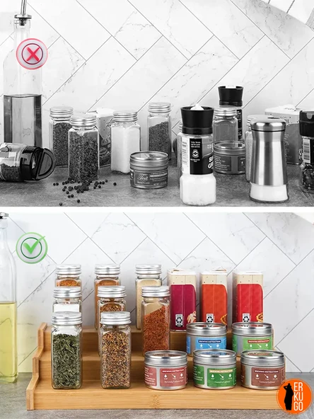 3 Katlı Bambu Stand Organizer, Baharatlık Düzenleyici - Resim 3