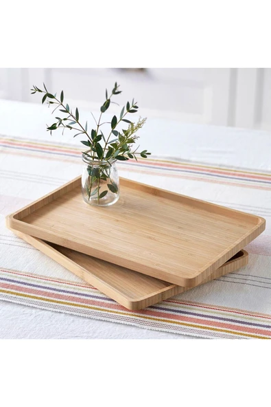 2 Adet Bambu Dikdörtgen Servis Tabağı, Sunum Seti (30x20 cm) - 3