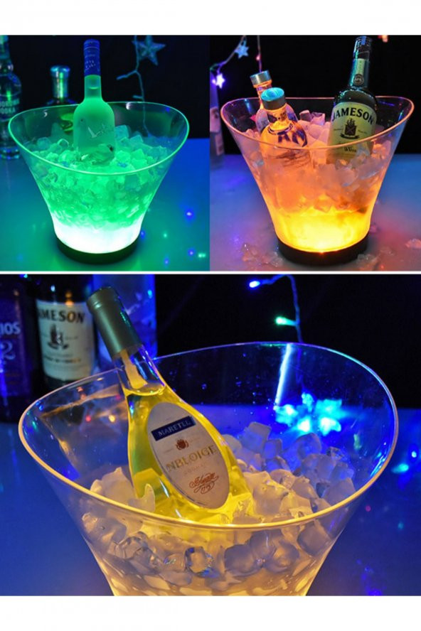 Led Işıklı Kulpsuz Buz Kovası 6 Litre Parti, Kulüp, Bar Kovası, Eğlence Buz Kovası
