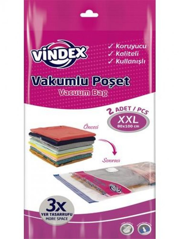(*) Vindex Vakumlu Poşet Xxl 2li 80*100