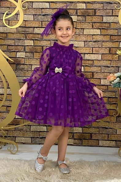 İri Puanlı Dantel Kız Çocuk Elbise - 9