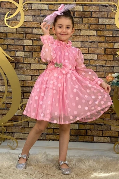 İri Puanlı Dantel Kız Çocuk Elbise - 11