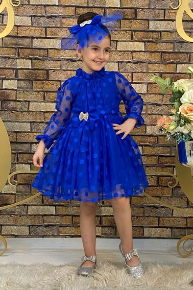 İri Puanlı Dantel Kız Çocuk Elbise - 7