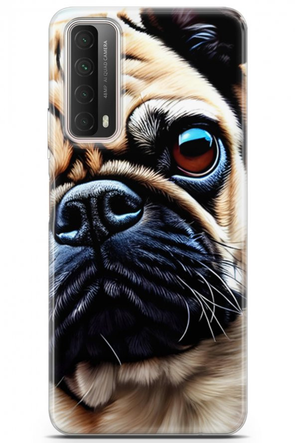 Huawei P Smart 2021 Uyumlu Kılıf Dogs 08 Pug Baskılı Kılıf Açık Kahve