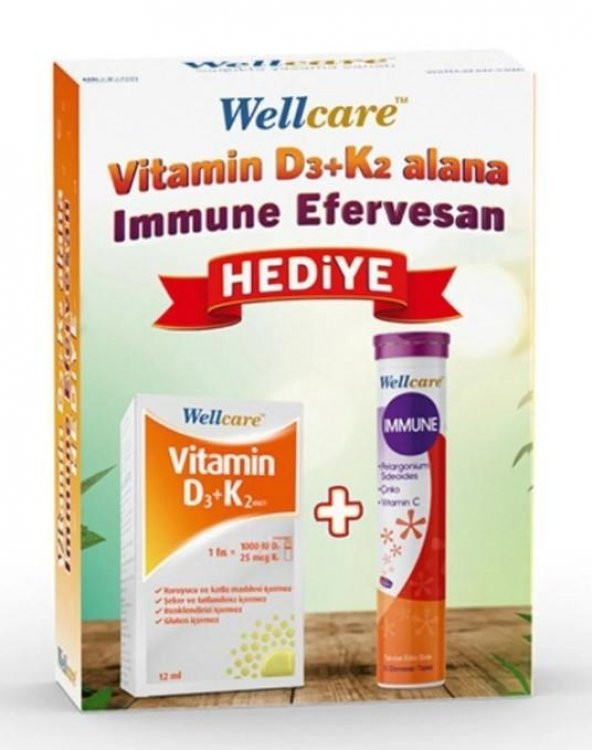 Wellcare Vitamin D3 K2 12ml ve Immun Efervesan 15 Tablet