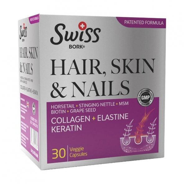 Swiss Bork Hair Skin & Nails 30 Kapsül | Collagen Elastine Keratin
