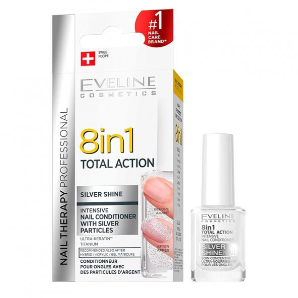 Eveline 8 in 1 Total Action Silver Shine Nail Conditioner 12ml | Tırnak Bakımı