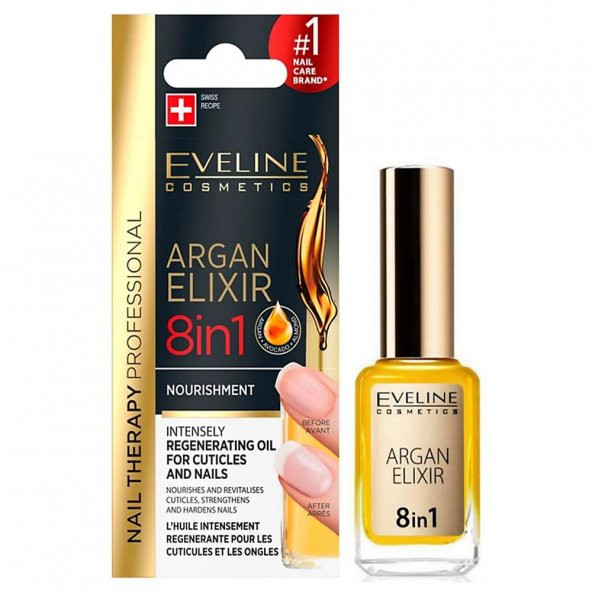 Eveline Argan Elixir 8 in 1  Nourishment Regenerating Oil 12ml | Tırnak Bakım Yağı