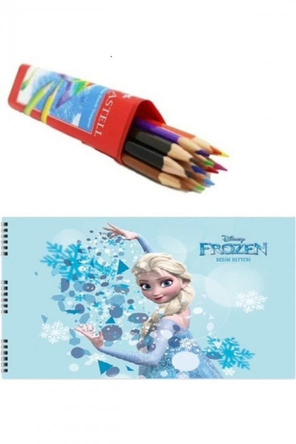 Faber 12li Üçgen Kuru Boya- Frozen  Resim Defteri Seti 25*35