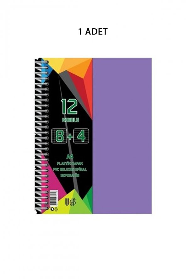 Spiralli Pp Kapak 8+4 300 Yaprak 12 Ayraçlı Defter