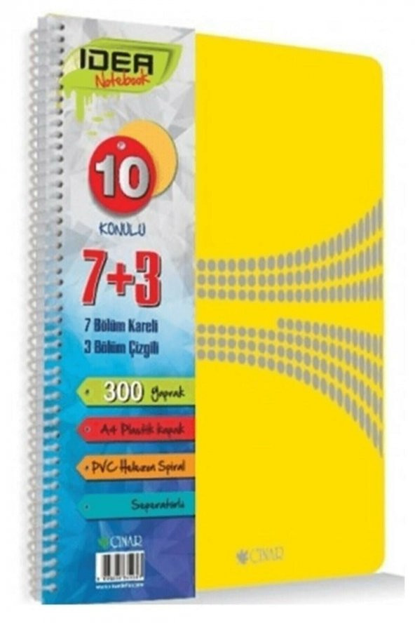 Çınar 7+3 Bölümlü 300 Yaprak A4 Spiralli Ayraçlı Defter