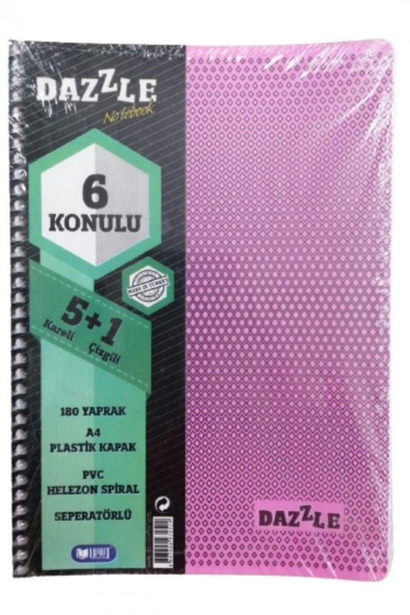 5+1 Defter Plastik Kapak Spralli A4 5 Kare 1 Çizgili 180 Yaprak 1 Adet