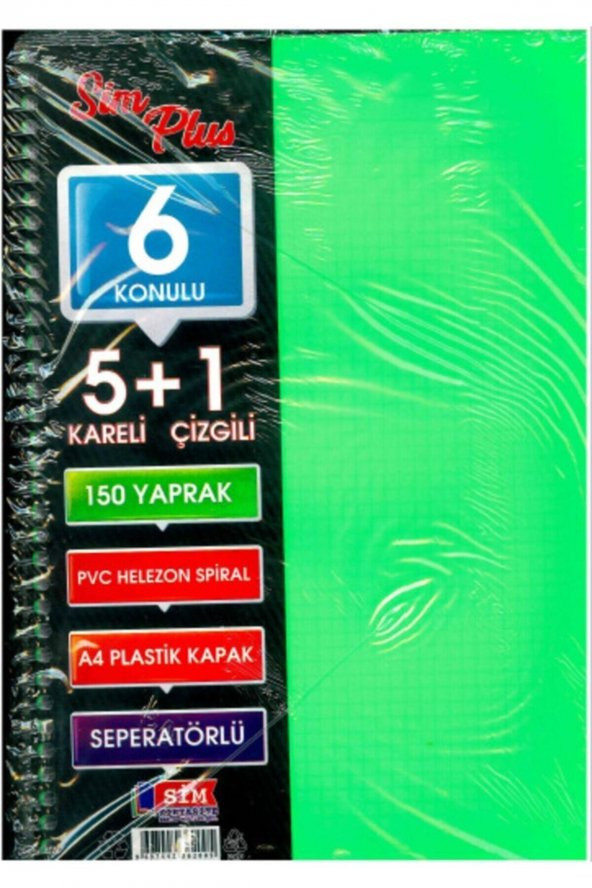 5+1 A4 Plastik Kapak Spiralli Seperatörlü 5 Kareli 1 Çizgili 150 Yp. Ayraçlı Defter