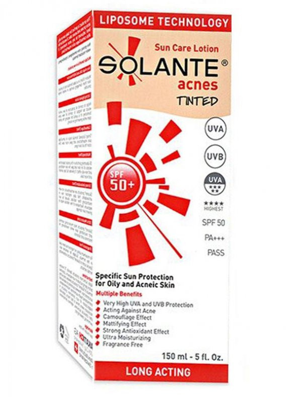 Solante Acnes Tinted SPF50+ Renkli Güneş Koruyucu Losyon 150ml | Akne Karşıtı  Bakım