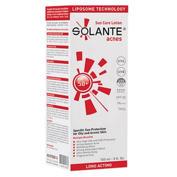 Solante Acnes SPF50+ Güneş Koruyucu Losyon 150ml | Akne Karşıtı Bakım
