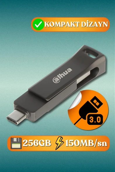 Dahua 256gb OTG USB3.2 Metal USB Bellek P629 Titan Gri