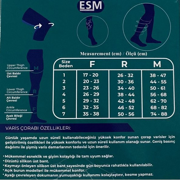 ESM CLASS1 DİZ ALTI VARİS ÇORABI KAPALI BURUN - Resim 3