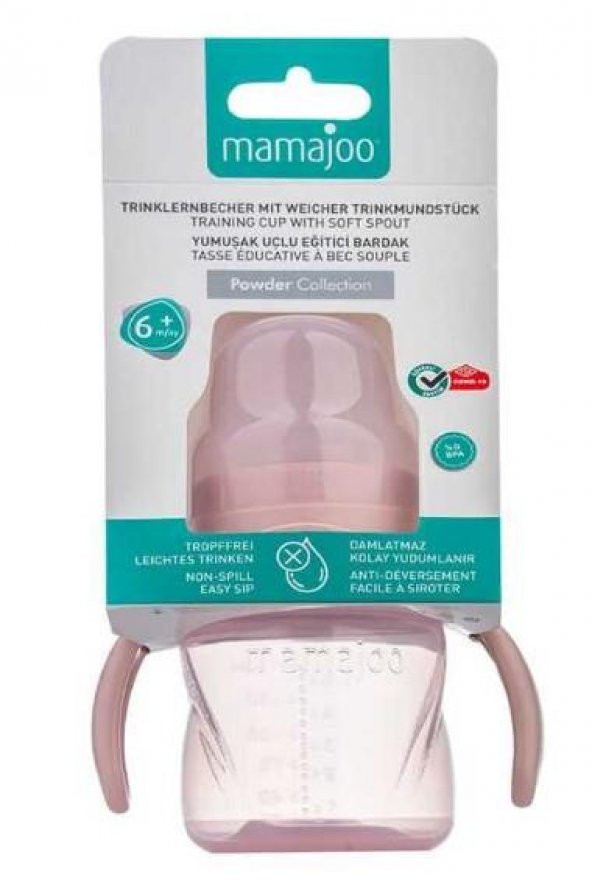 Mamajoo Kulplu Akıtmaz Eğitici Bardak 6 Ay+ Powder Pink 160ml | Anti-Kolik Bardak Ucu