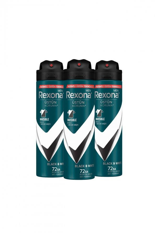 Rexona Men Erkek Sprey Deodorant Invisible Black & White 72 Saat Kesintisiz Üstün Koruma 150 Mlx3 - 3