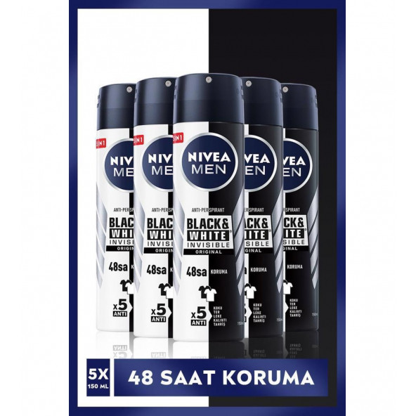 Nivea Men Erkek Sprey Deodorant Black and White Invisible Original 48 Saat Anti-perspirant Koruma 5 ADET