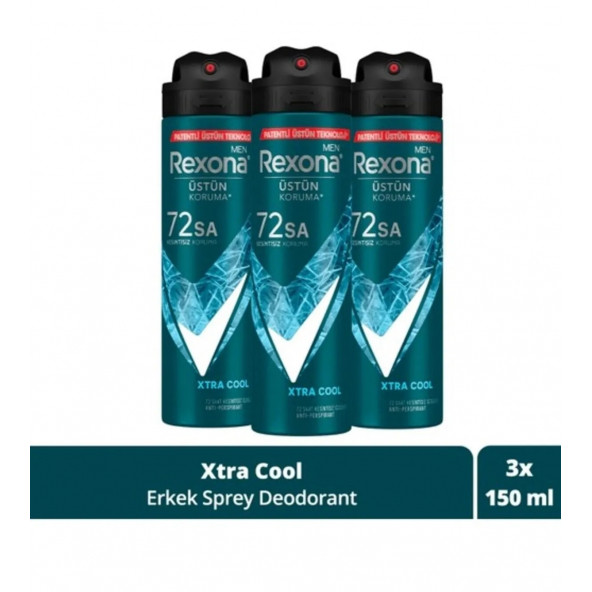 Rexona Men Erkek Sprey Deodorant Xtra Cool 72 Saat Kesintisiz Üstün Koruma 150 Ml X3