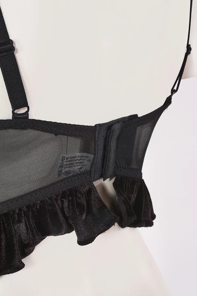 Siyah Tracy Fırfırlı Kadife Büstiyer - Resim 3