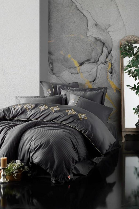 Brode Saten Çift Kişilik Nevresim Takımı King Antrasit ürün görseli 1