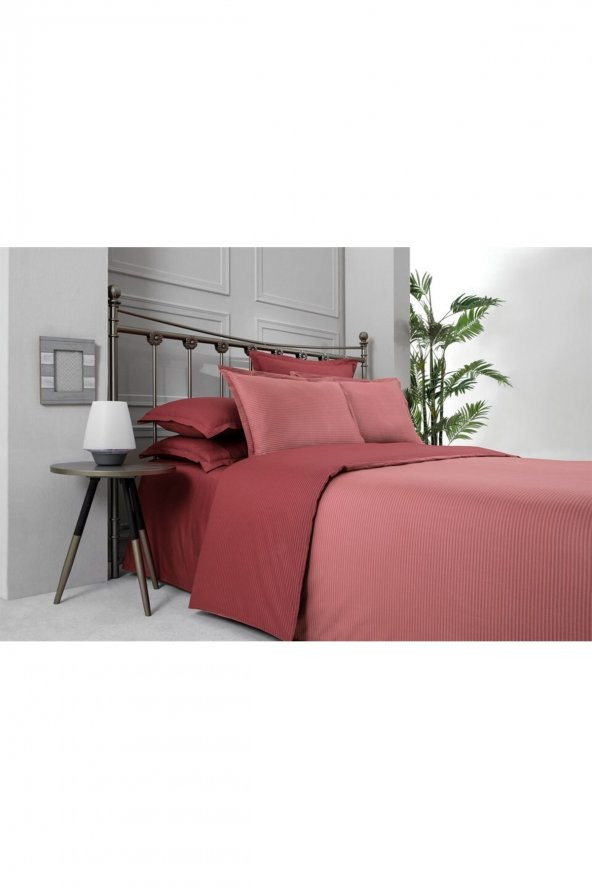 Solid Fancy Stripe Poplin Nevresim Takımı King Size V9 ürün görseli 1